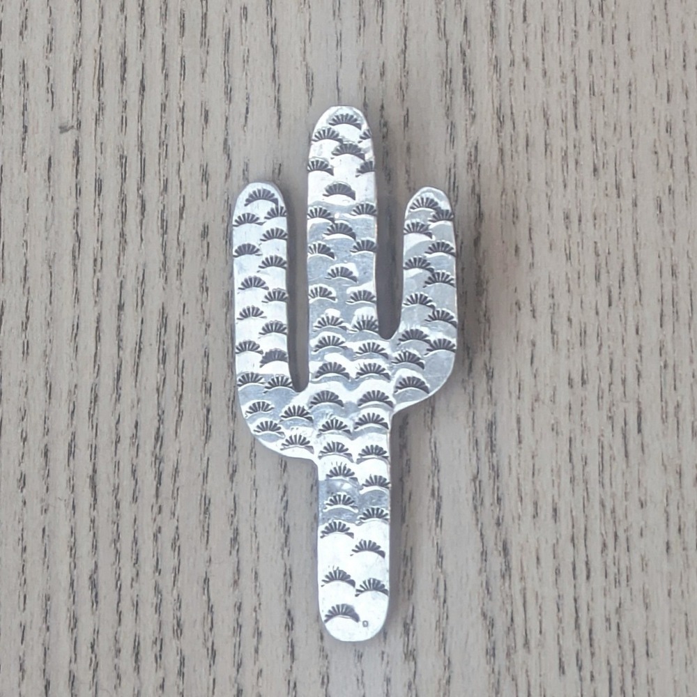 Sterling Silver Saguaro Cactus Brooch Vintage Stamped Southwestern Navajo Pin‎